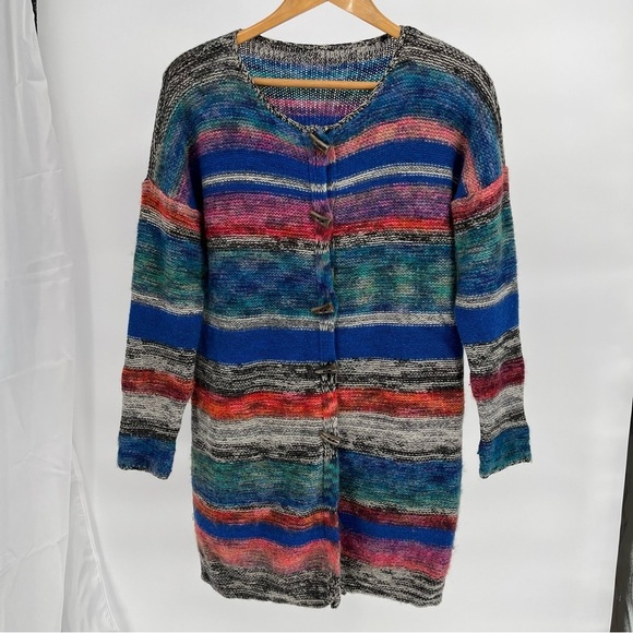 Sundance Women’s Striped Wool Blend Cardigan Size L Striped Longline - Picture 1 of 7